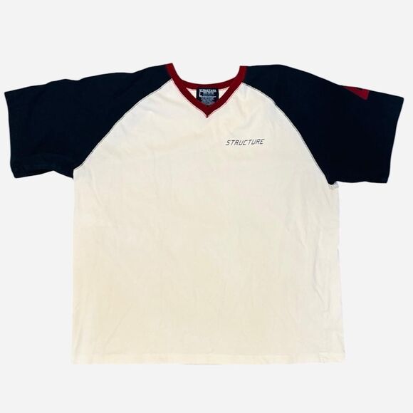 Vintage Structure Shirt Mens Large White Black Red Raglan Cotton USA Jersey 90s - Picture 1 of 8